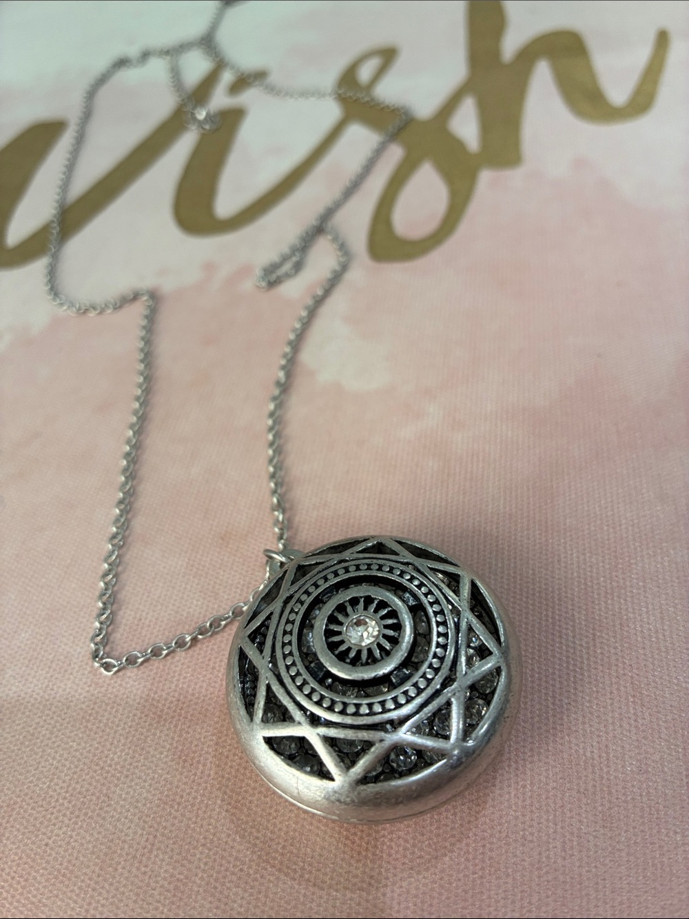 Silver Starburst AB White Rhinestone Medallion Necklace - Women Jewelry